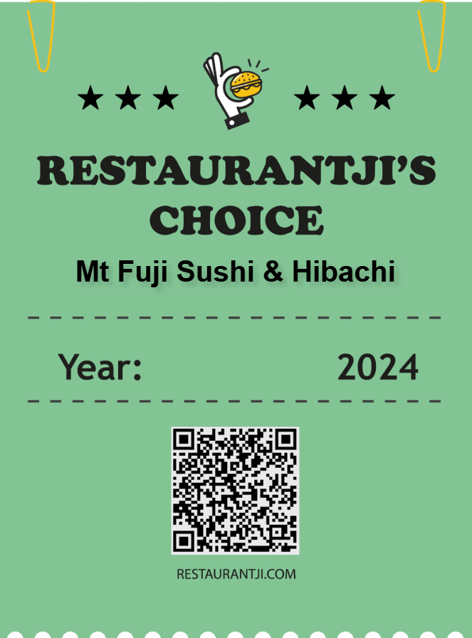 Restaurantji's Choice 2024 badge awarded to Mt Fuji Sushi & Hibachi in Greeley, Colorado